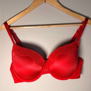 Auden Red Push Up Demi Coverage Underwire Bra Lace Trim Size 40D